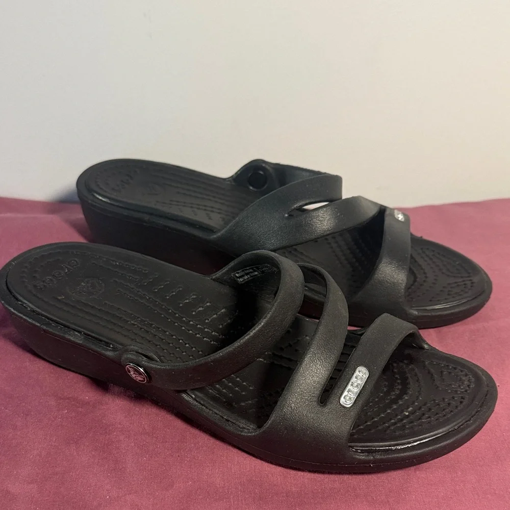 CROCS Black Slide Sandals with Sparkling Accents - Picture 1 of 7